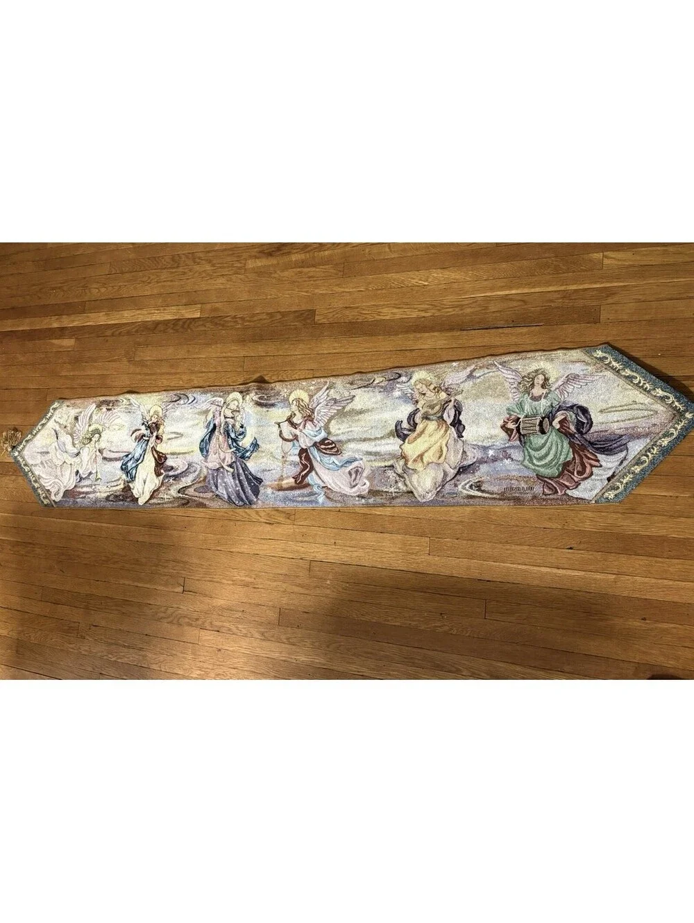Lena Liu Angel  Of light Tapestry Table Runner Pointed Ends Tassels  Drycleaned